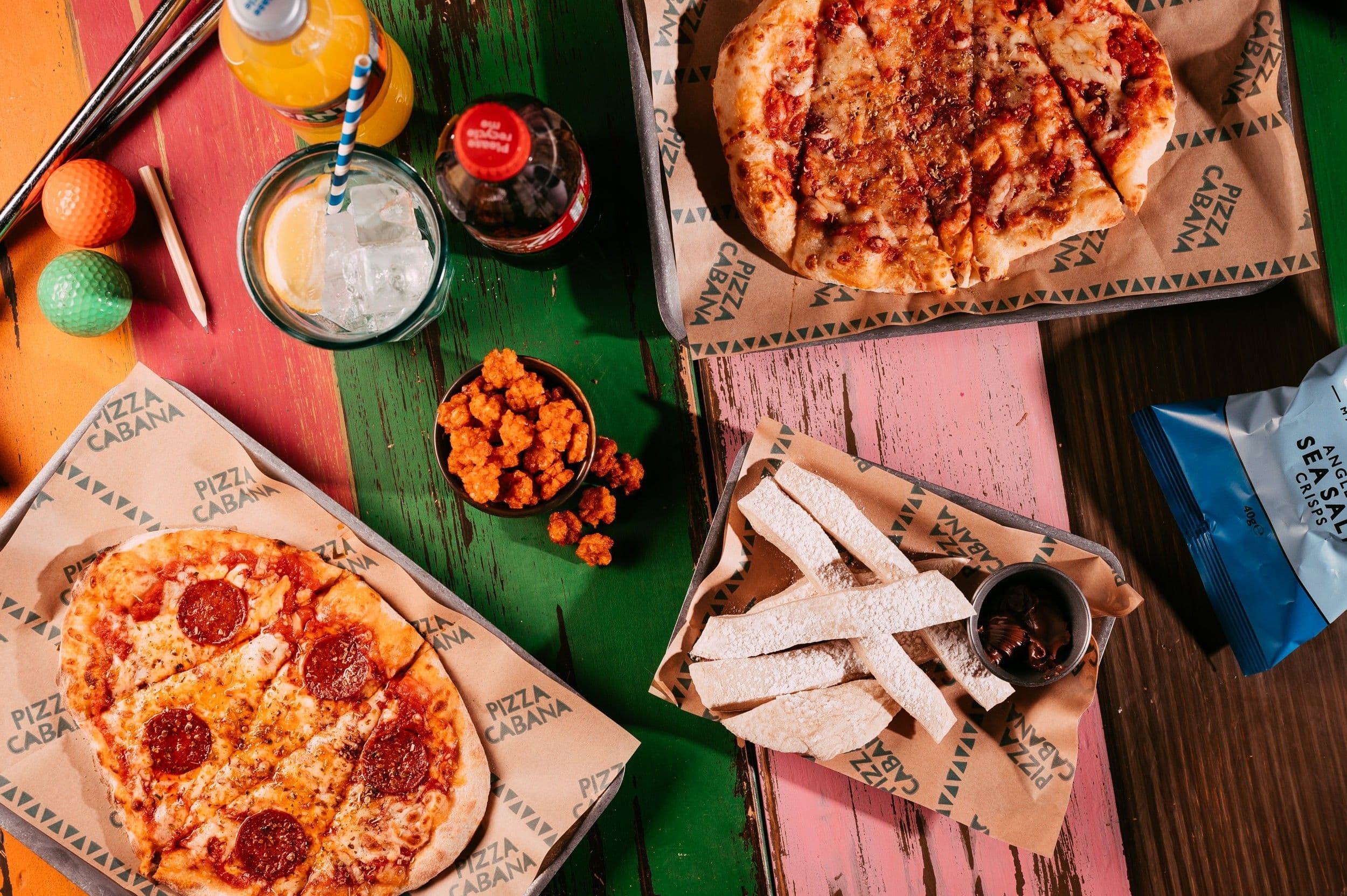 A range of pizzas and food at Treetop Golf